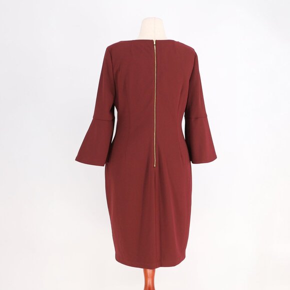 CALVIN KLEIN Bell Sleeve Sheath Dress in Rosewood Burgundy/Wine Size 14 - Picture 4 of 6